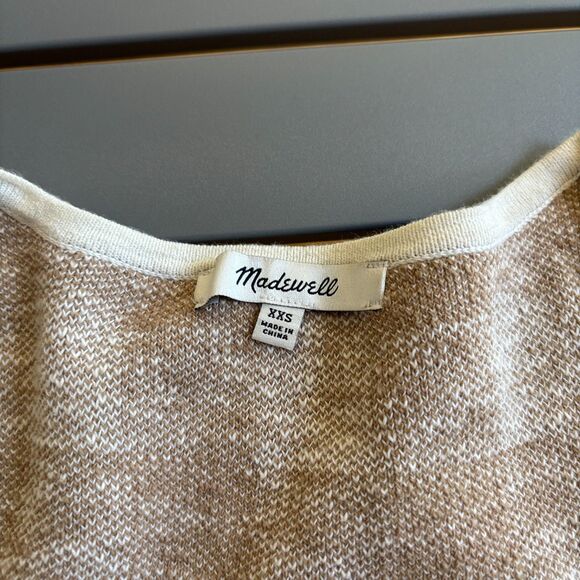 Madewell Sweater Women's 2XS Brown Cream Check Knitted Short Sleeve Square Neck - Picture 5 of 7